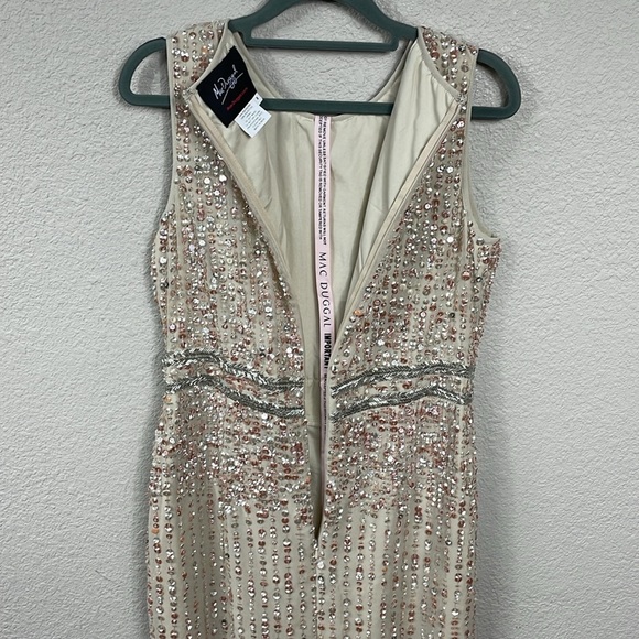 NWT Mac Duggal Nude Sequin Beaded Lace Midi Dress Sleeveless Prom Wedding Sz 8 - Picture 6 of 12